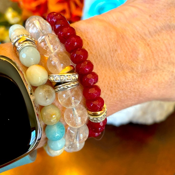 ⭐️SOLD⭐️Brighton NEPTUNE’S RINGS RUBY CHALCEDONY gold silver Crystal Bracelet - Picture 5 of 12